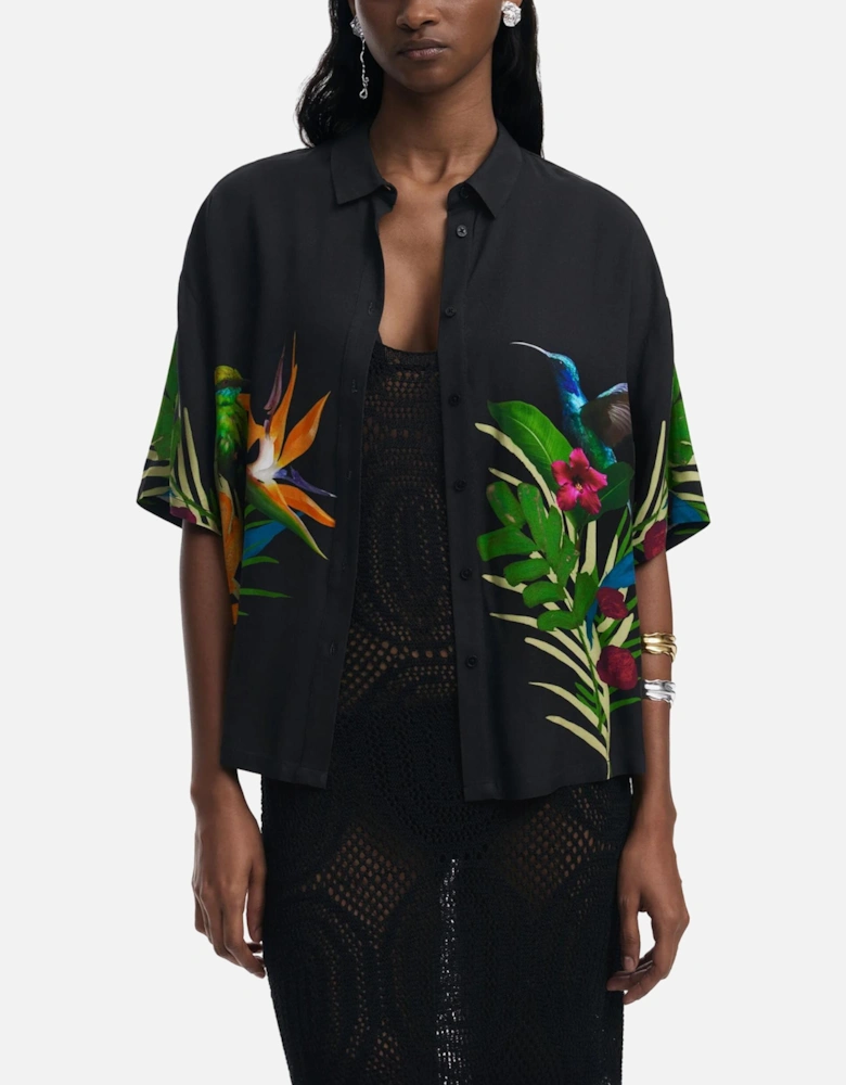 Printed Viscose Short Sleeve Shirt Women - Black