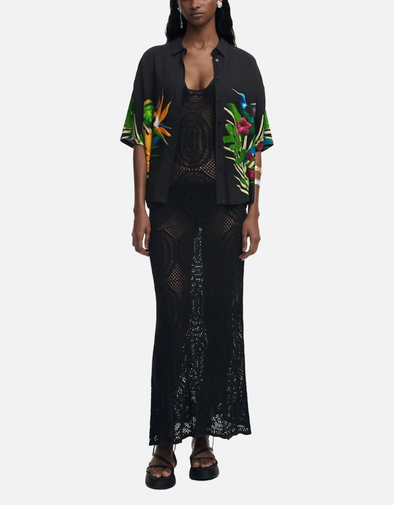 Printed Viscose Short Sleeve Shirt Women - Black