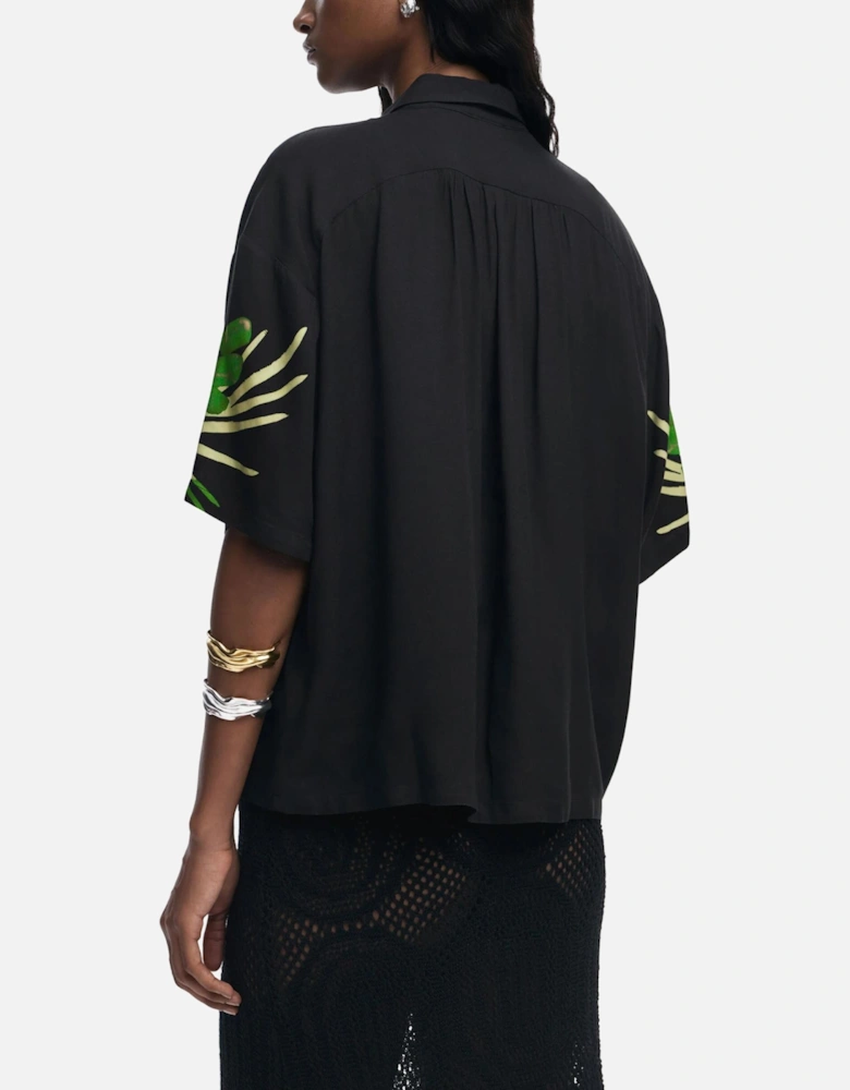 Printed Viscose Short Sleeve Shirt Women - Black