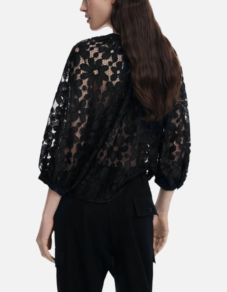 Low-Cut V-Neck 3/4 Sleeve Blouse Women - Black