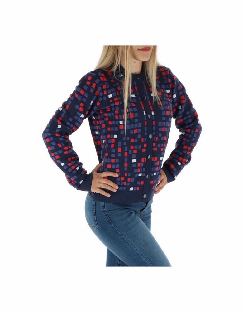 Checked Cardigan with Automatic Buttons Women - Blue Sweaters