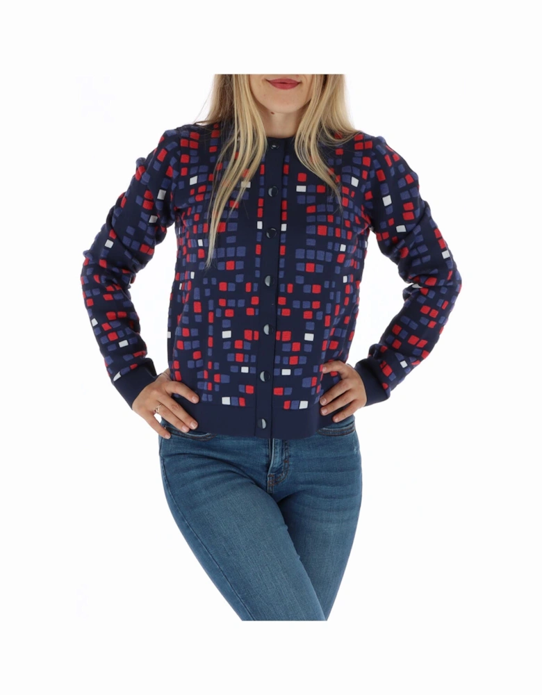Checked Cardigan with Automatic Buttons Women - Blue Sweaters