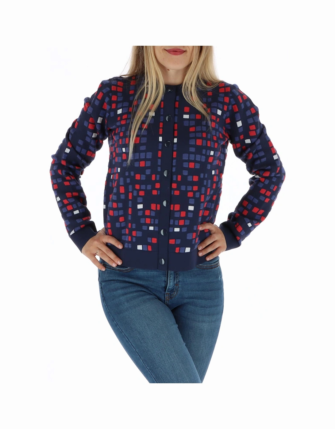 Checked Cardigan with Automatic Buttons Women - Blue Sweaters, 4 of 3