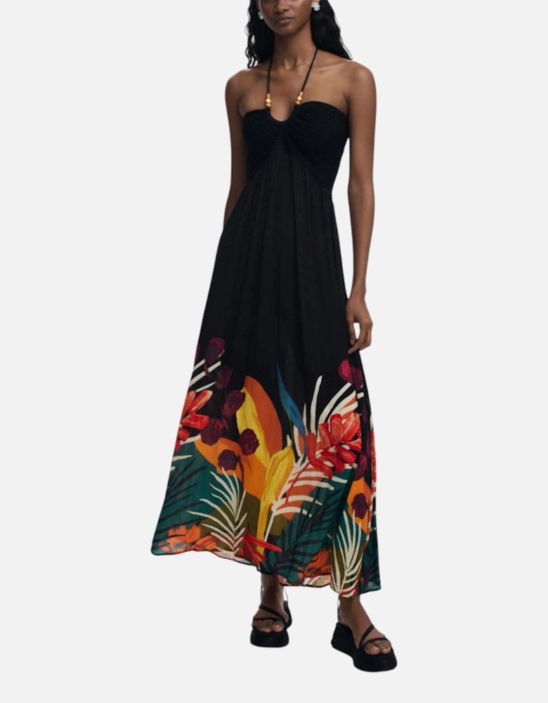 Floral Pattern Viscose Blend Dress Women - Black Dresses