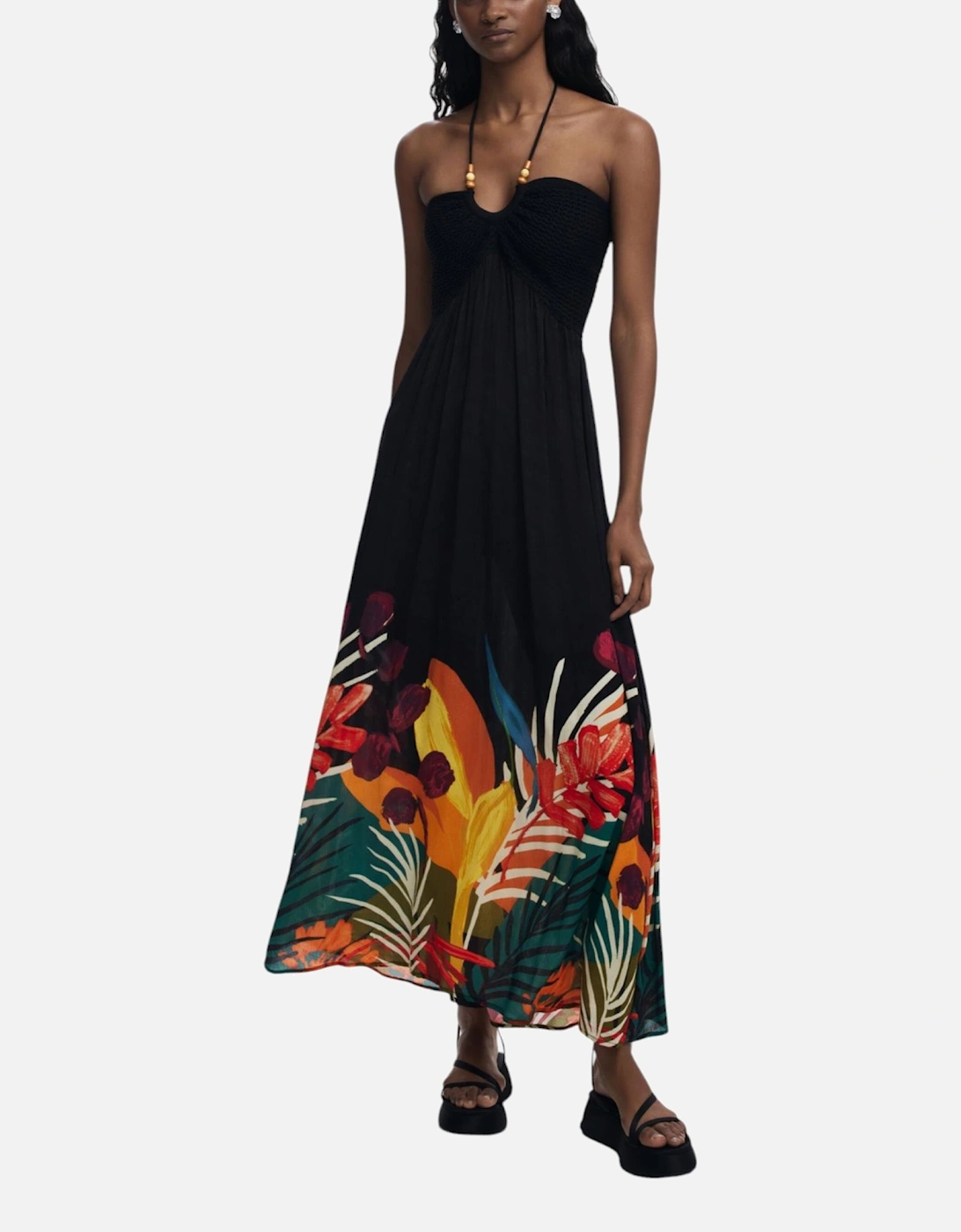 Floral Pattern Viscose Blend Dress Women - Black Dresses