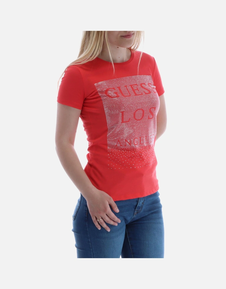 Short Sleeve Round Neck Cotton T-Shirt Women - Red Shirts