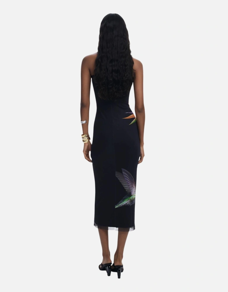 Printed Square Neckline Strappy Dress Women - Black Dresses
