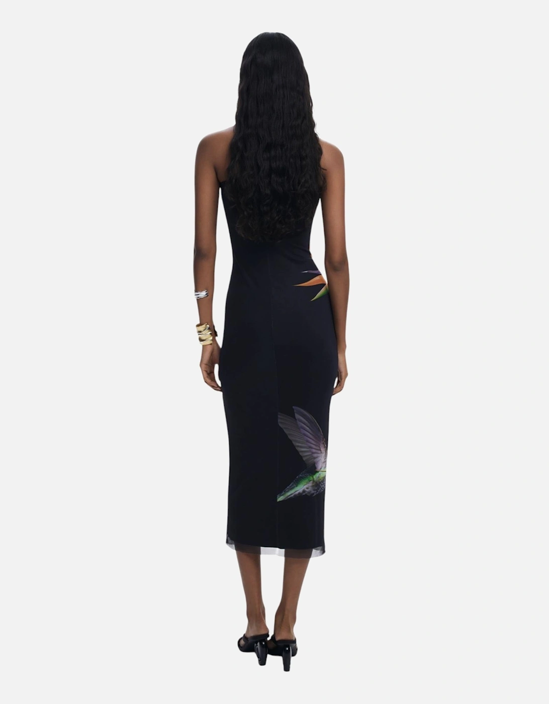 Printed Square Neckline Strappy Dress Women - Black Dresses