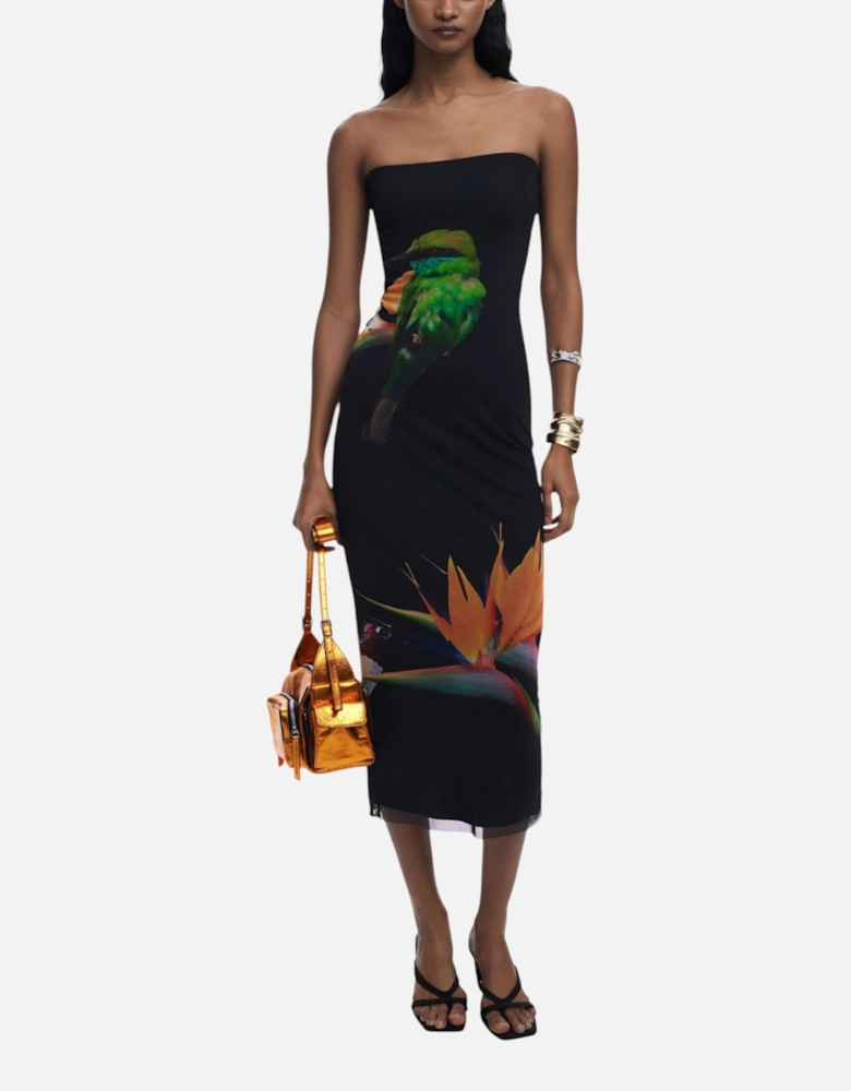 Printed Square Neckline Strappy Dress Women - Black Dresses