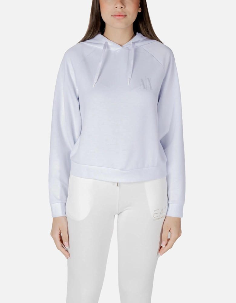 Hooded Long Sleeve Sweatshirt with Round Neck Women - White