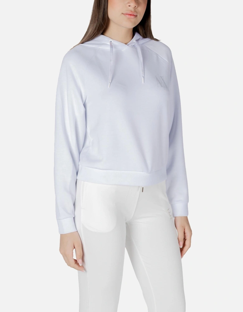 Hooded Long Sleeve Sweatshirt with Round Neck Women - White