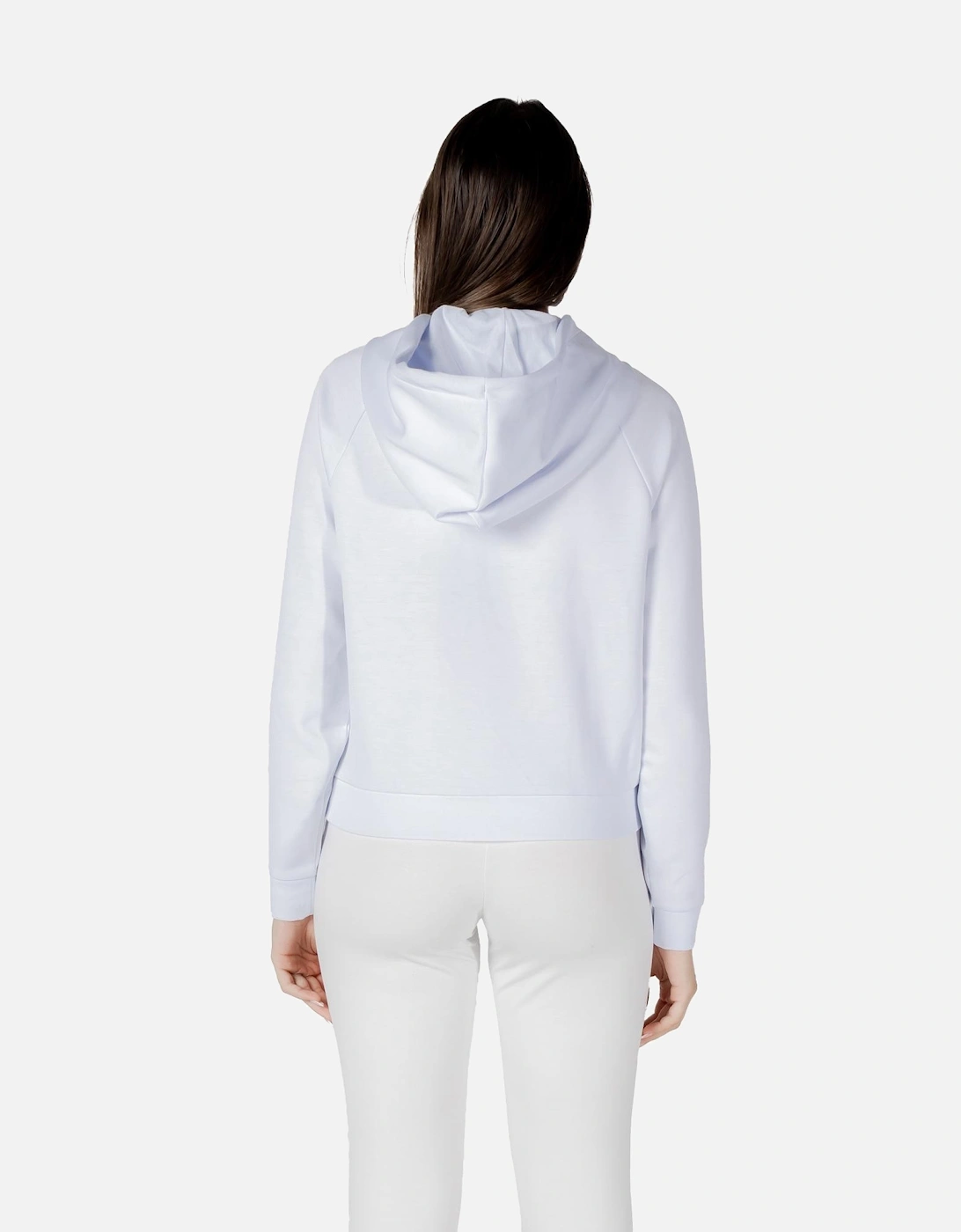 Hooded Long Sleeve Sweatshirt with Round Neck Women - White