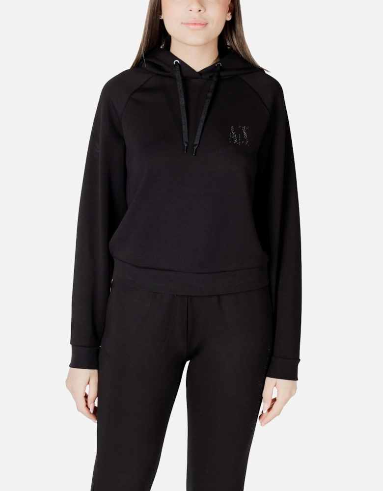 Hooded Long-Sleeve Sweatshirt with Round Neck Women - Black