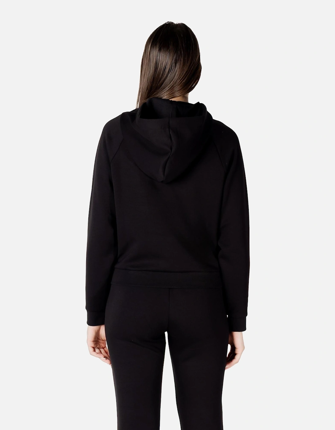 Hooded Long-Sleeve Sweatshirt with Round Neck Women - Black