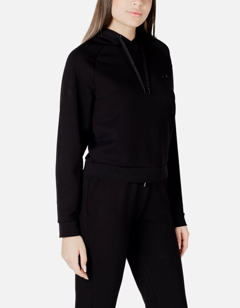Hooded Long-Sleeve Sweatshirt with Round Neck Women - Black