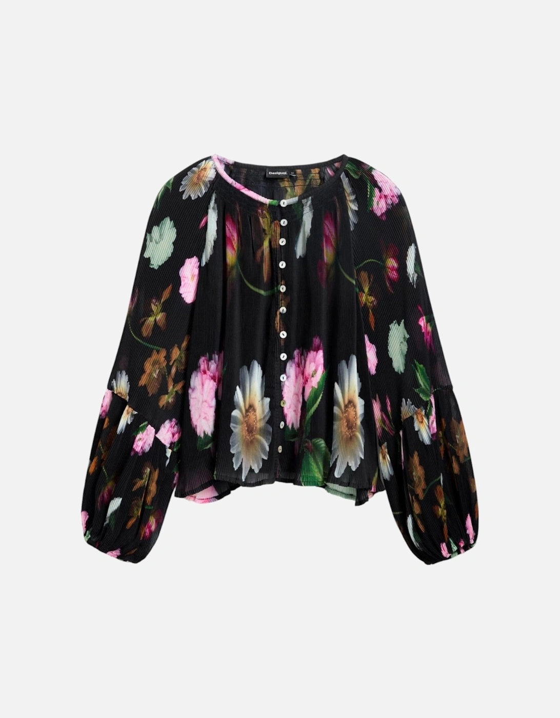 Floral Pattern Long Sleeve Button-Up Blouse Women - Black, 4 of 3