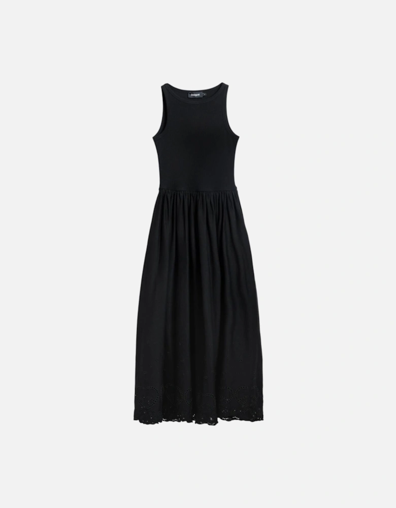 Strappy Cotton Blend Dress with Round Neck Women - Black Dresses