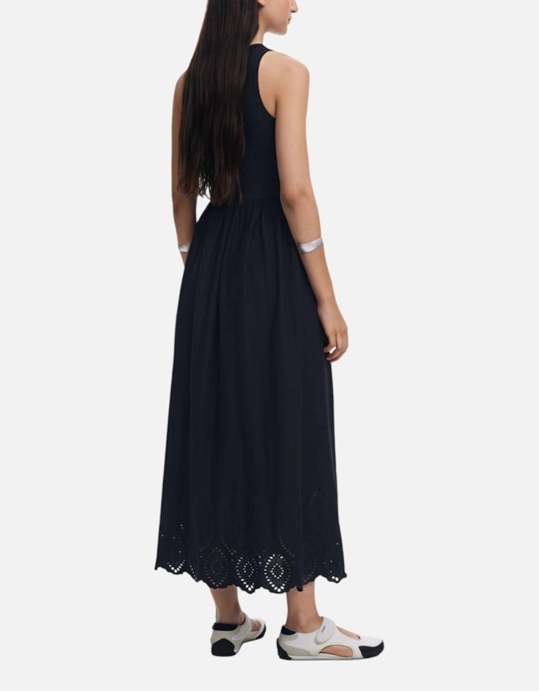 Strappy Cotton Blend Dress with Round Neck Women - Black Dresses