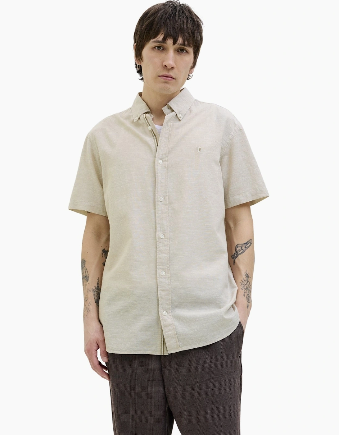 Jack & Jones Men's Tan Blusummer Shield Short Sleeve Shirt - Size: 42/Regular