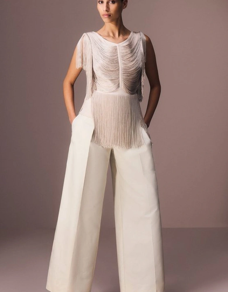 Archive Collection - Tailored Cotton Pintuck Grosgrain Wide Leg Trouser