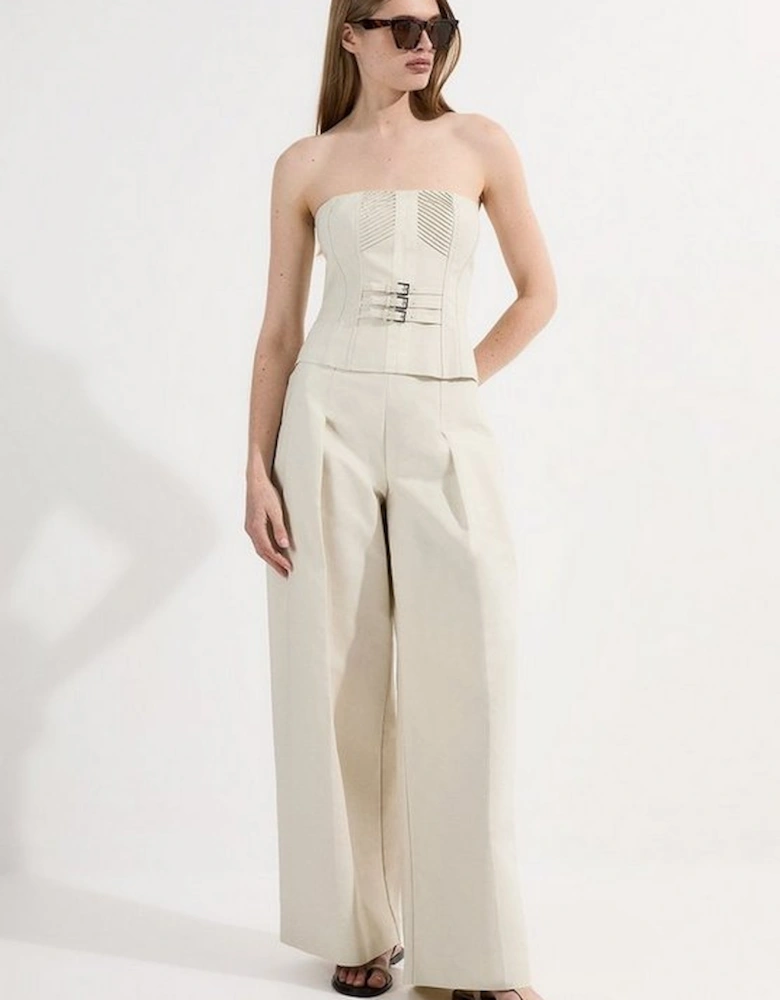 Archive Collection - Tailored Cotton Pintuck Grosgrain Wide Leg Trouser