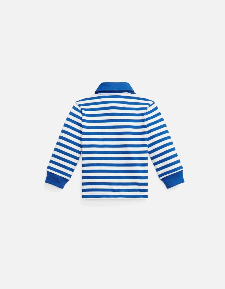 Baby Boys Stripe Rugby Top And Short Set - White/Blue
