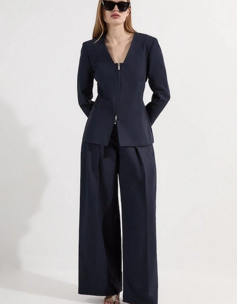 Archive Collection - Tailored Cotton Pintuck Grosgrain Zip Front Blazer