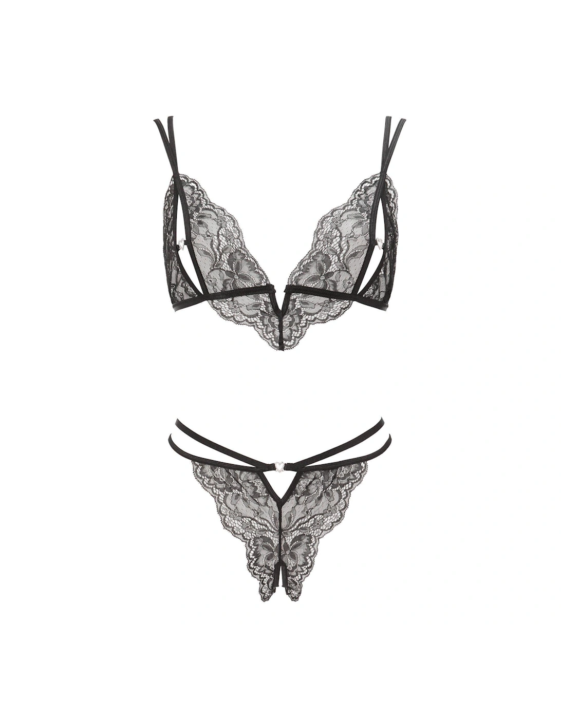 Diamond Heart Crotchless Set - Black