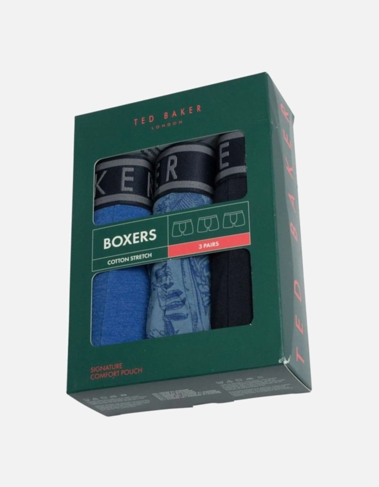 3-Pack Floral Print Boxer Briefs, Mazarine Blue