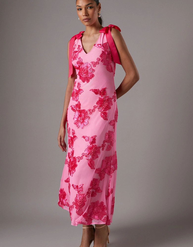 Floral Jacquard Midi Holiday Dress