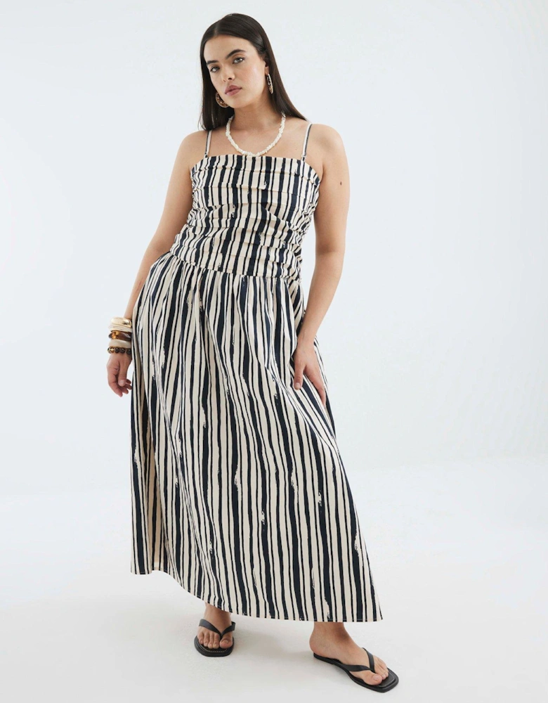 Pleated Bodice Bandeau Midaxi Dress - Stone