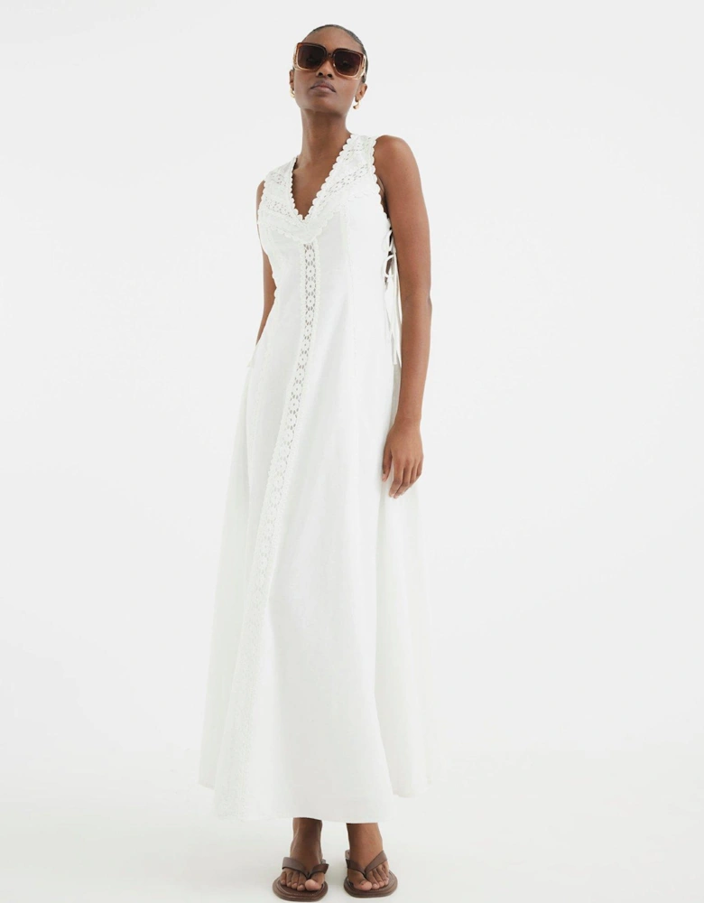 Lace Insert Dress - White