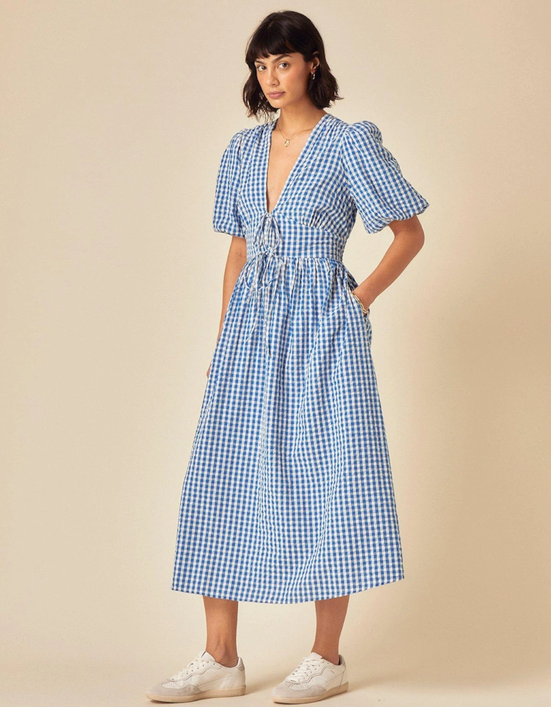 Scottie Gingham Midi Dress - Blue