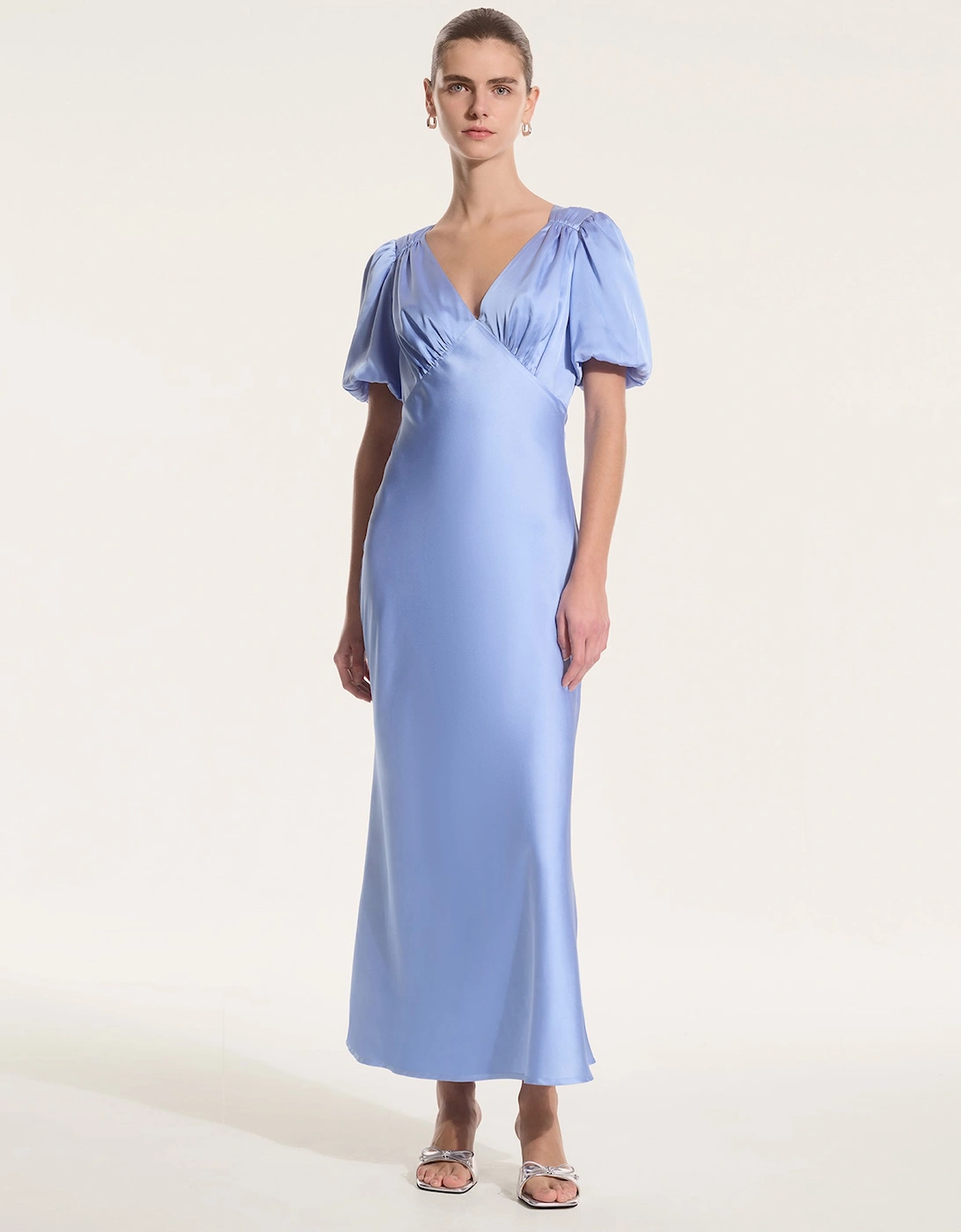 Omnes Women's Rosie Ruched Puff Sleeve Dress in Light Blue - Size: 20