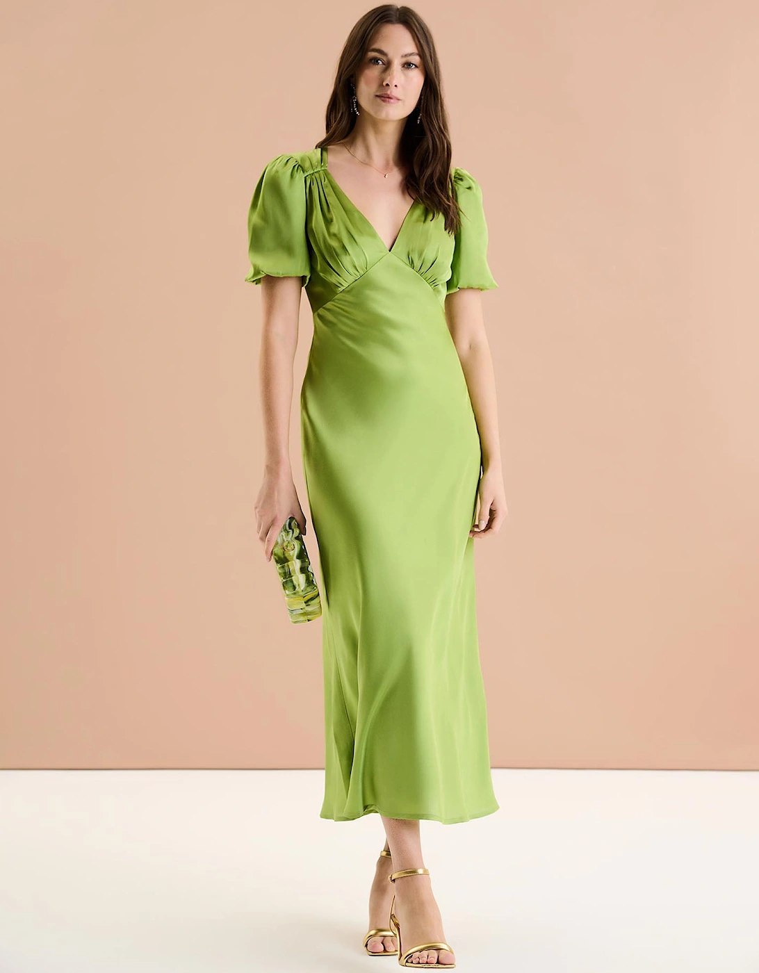Omnes Women's Rosie Ruched Puff Sleeve Dress in Sage - Green - Size: 6