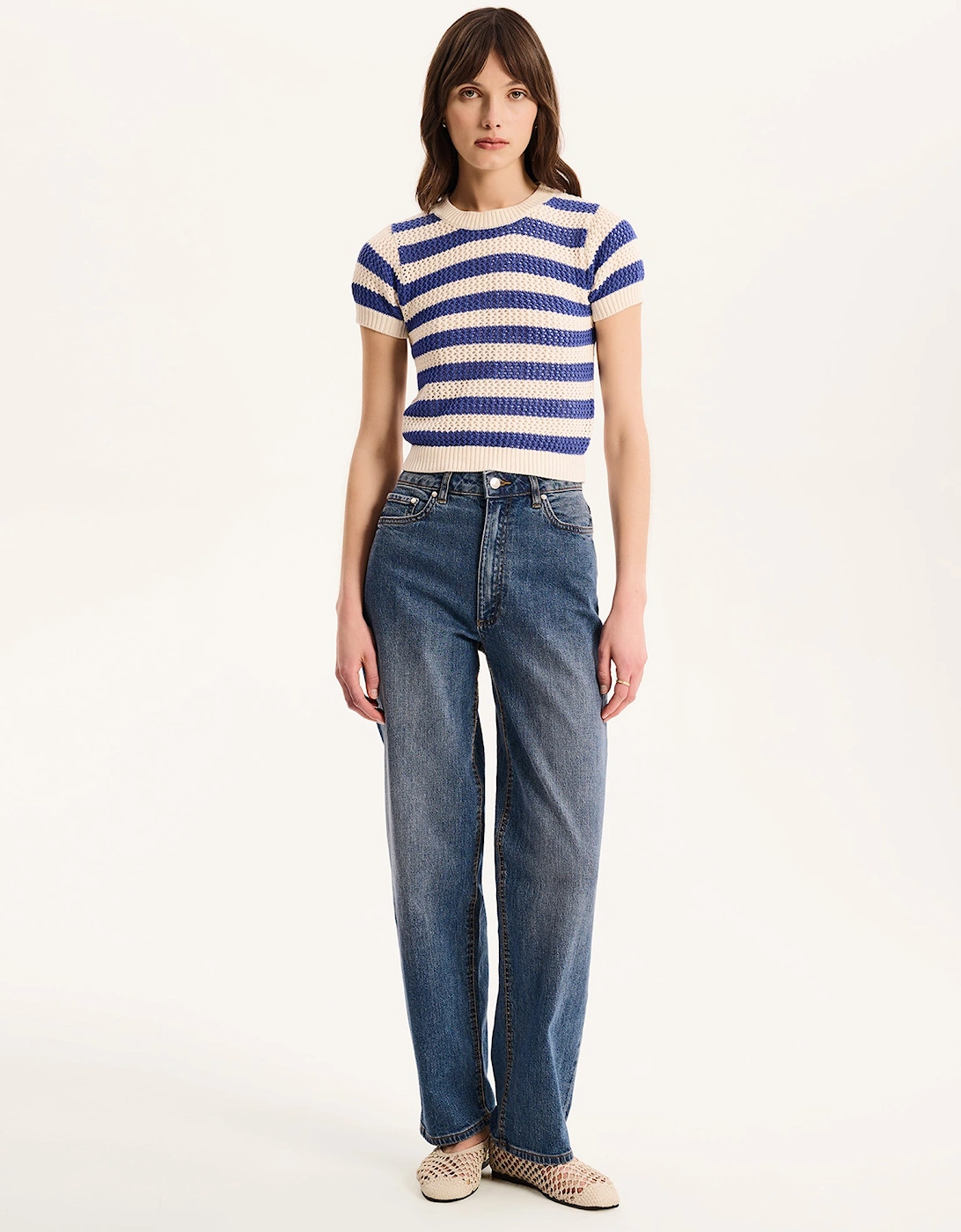 Omnes Women's Blue/Cream Lexi Stripe Crochet Jumper In And - : Xs