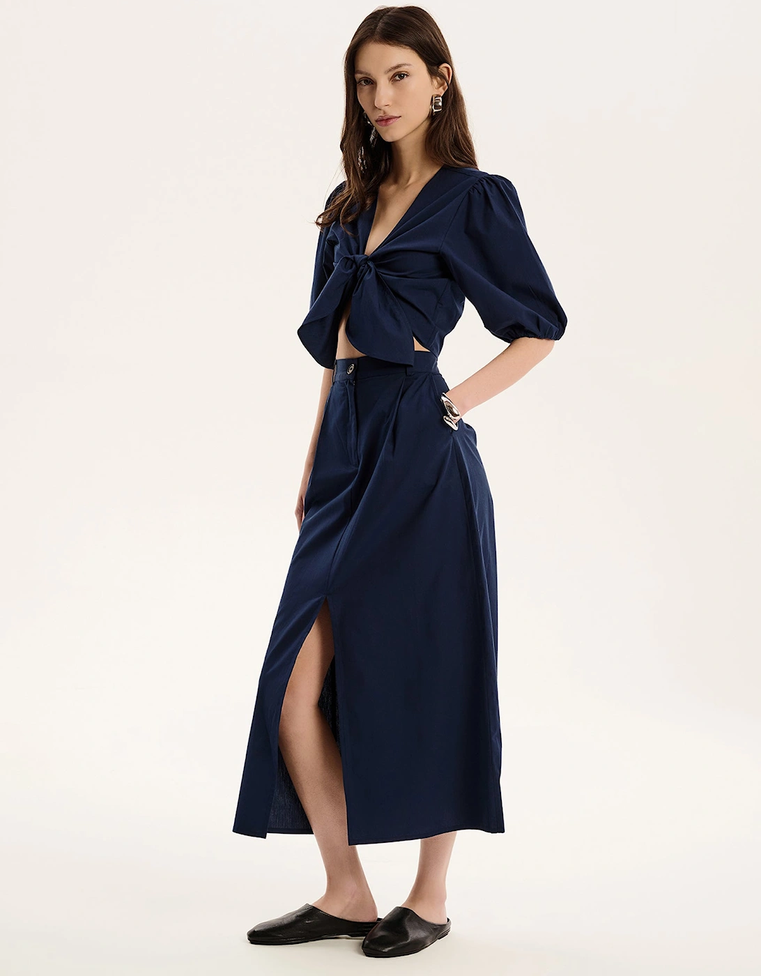 Omnes Women's Olive A Line Midi Skirt In Navy - : 18/18 Size 18