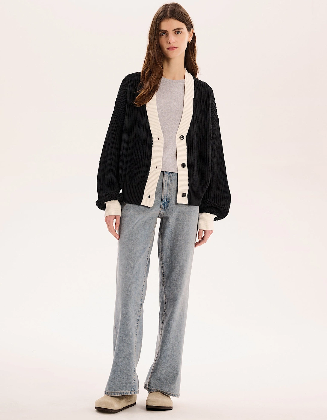 Omnes Women's Black/White Hopper Cotton Cardigan In - : 18/20 Xxl
