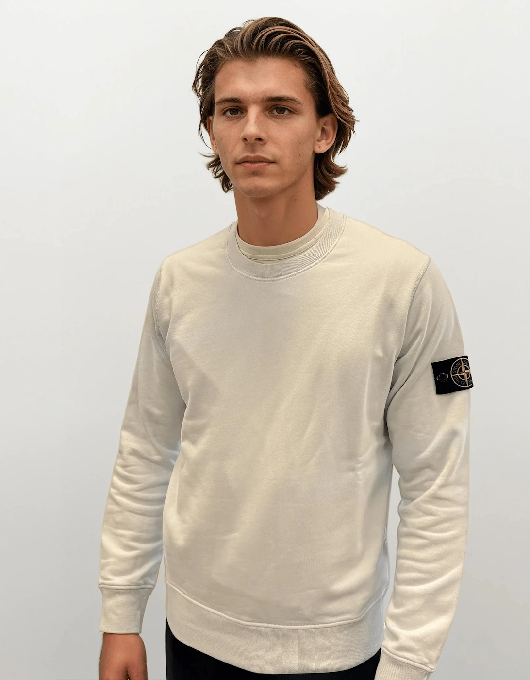 Compass Badge Organic Cotton Crewneck Sweatshirt Sky Blue