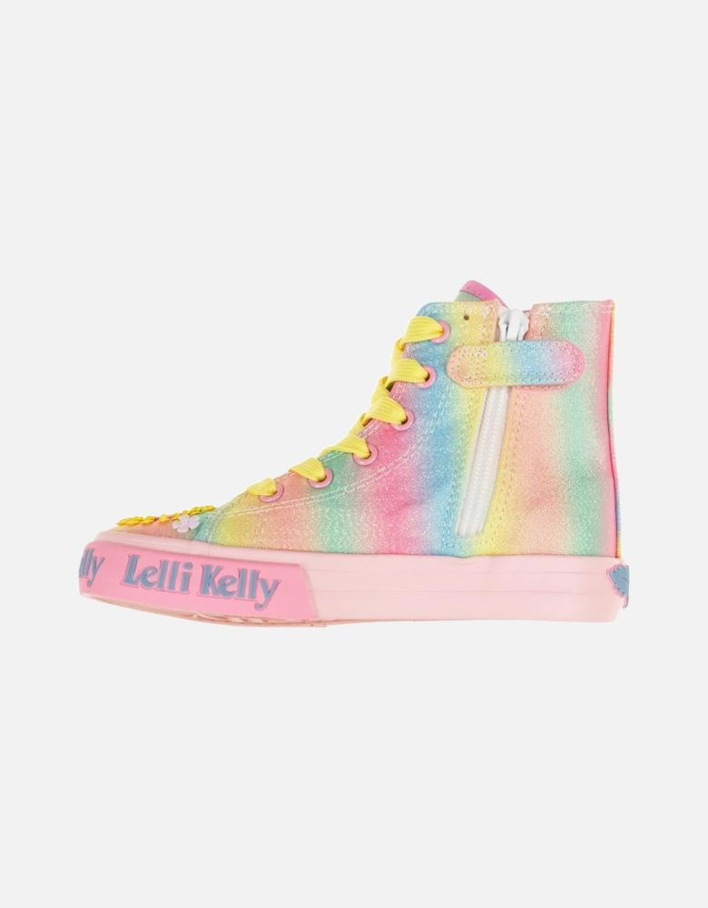 Girls Pink Multi Beaded Hi-Top Trainers