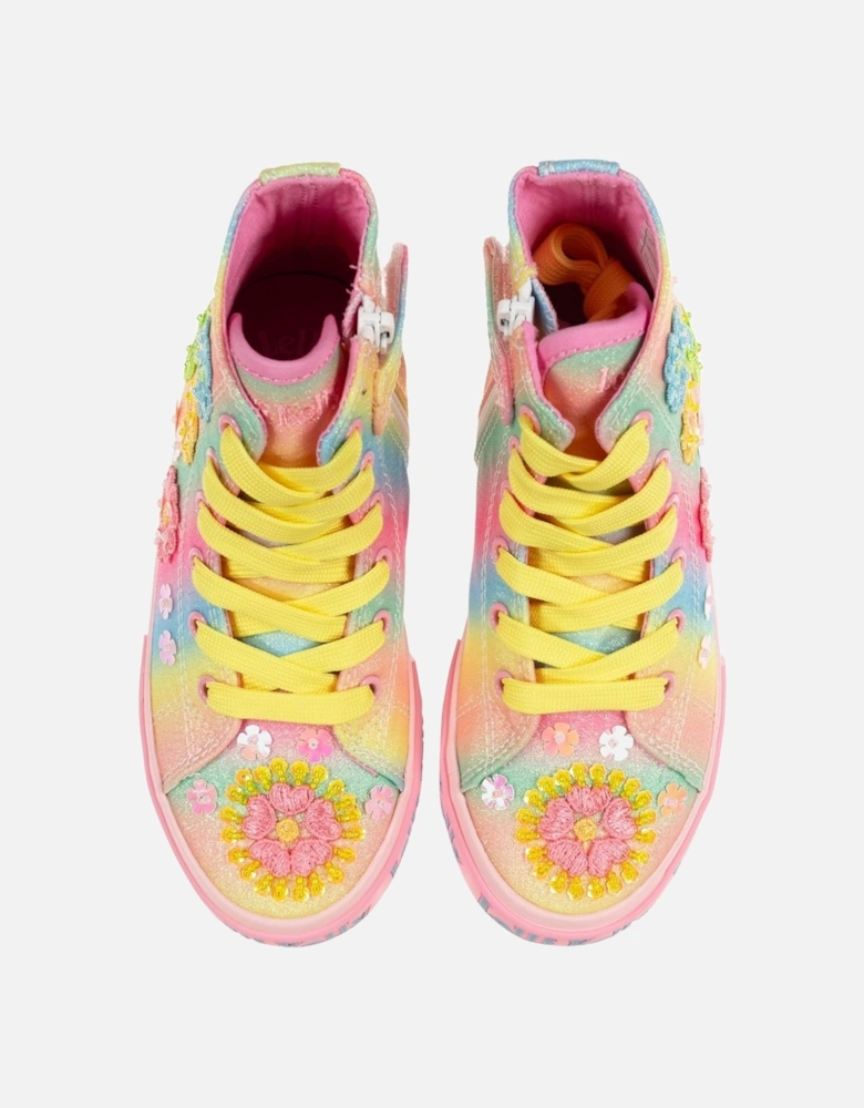 Girls Pink Multi Beaded Hi-Top Trainers