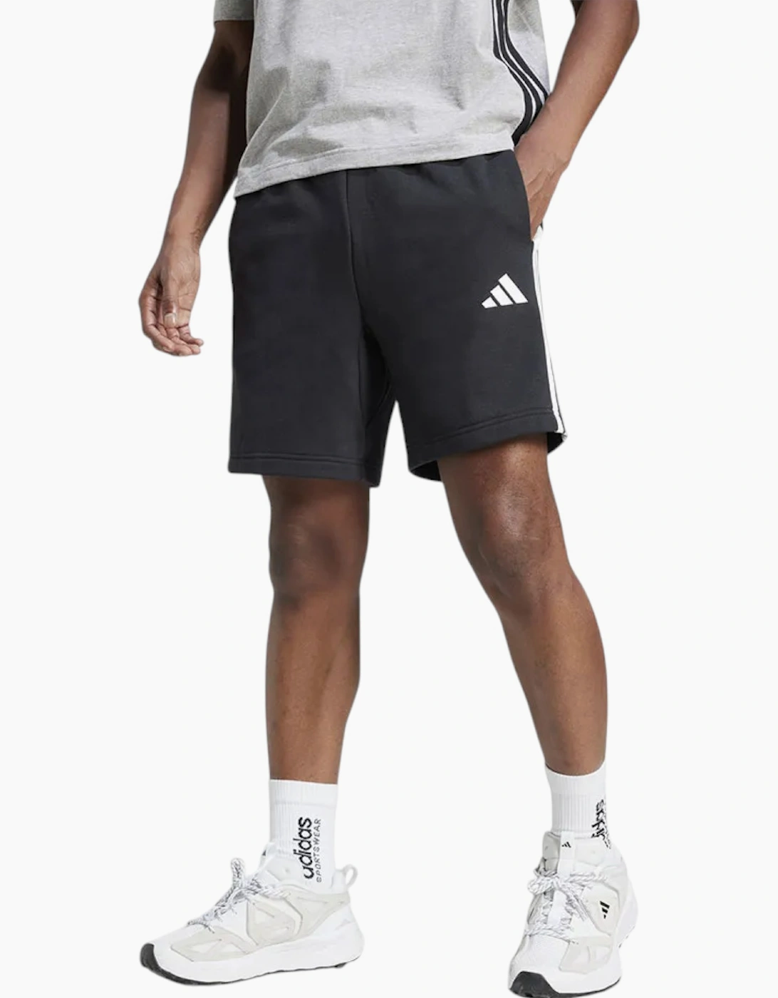 Men's Adidas Essential 3 Stripes Mens French Terry Shorts Summer Casual Beach Bermuda - Black - Size: 35/34/32