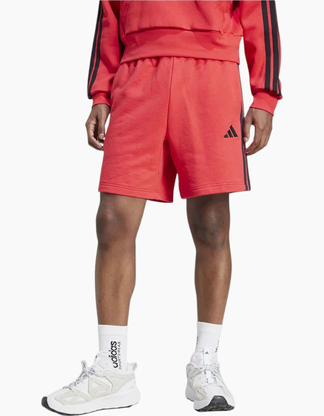 Men's Adidas Essential 3 Stripes Mens French Terry Shorts Summer Casual Beach Bermuda - Red - Size: 33/32/32