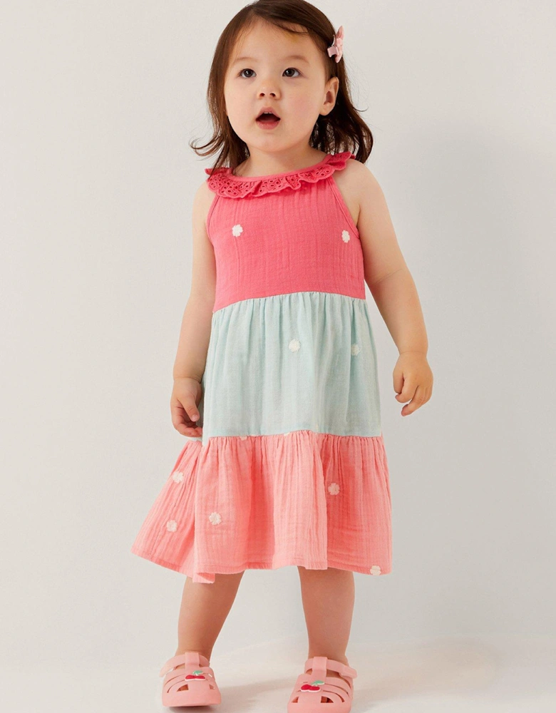 Baby Girls Floral Embroidered Tiered Dress - Multi