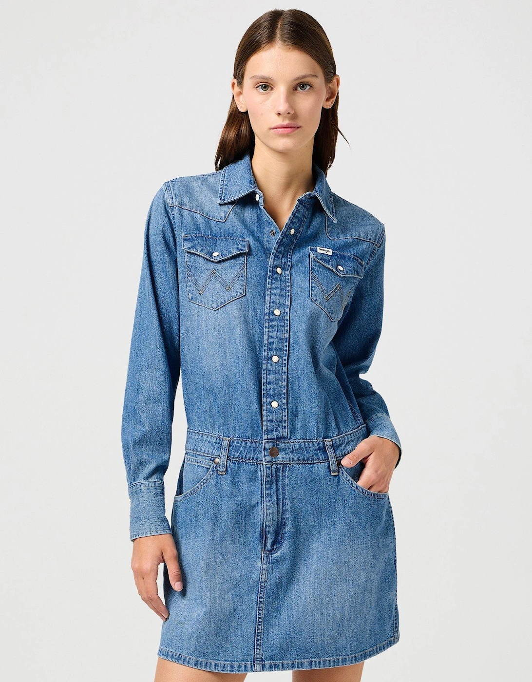 Long Sleeve Denim Dress - Blue