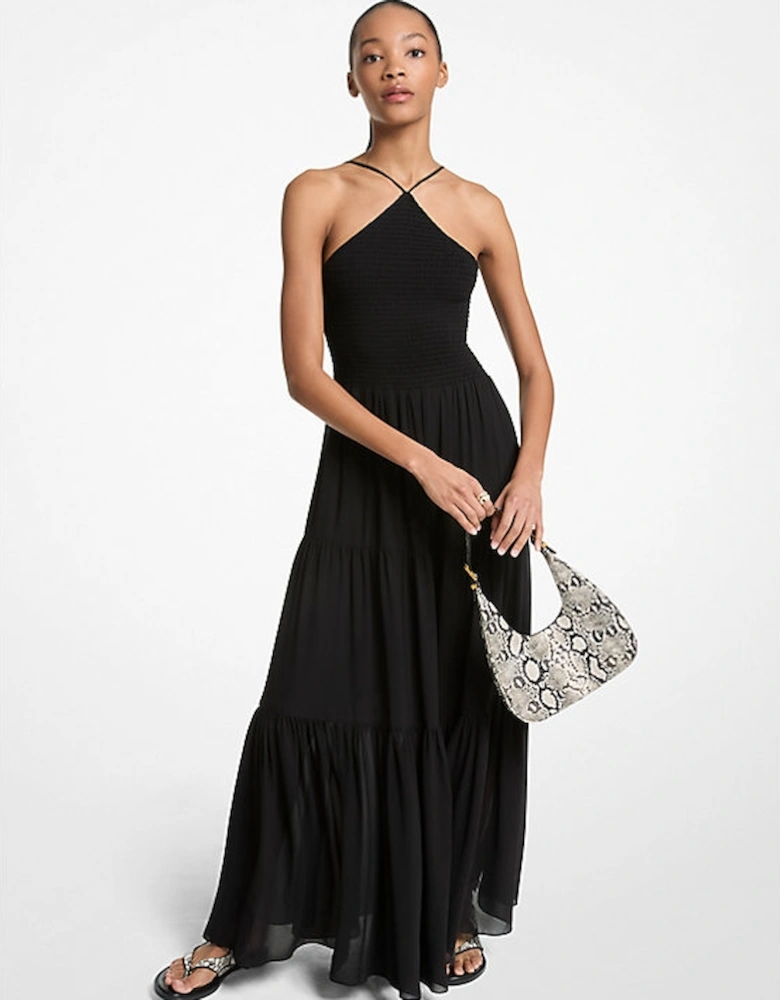 Smocked Georgette Halter Maxi Dress