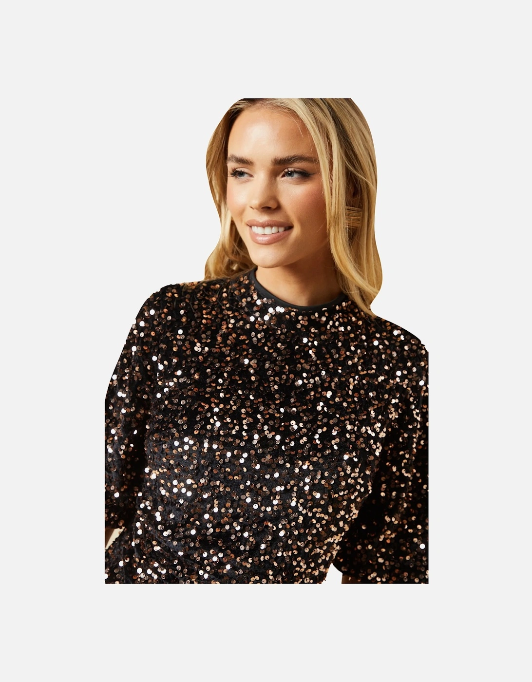 Womens/Ladies Sequins Velvet Wrap Petite Midi Dress