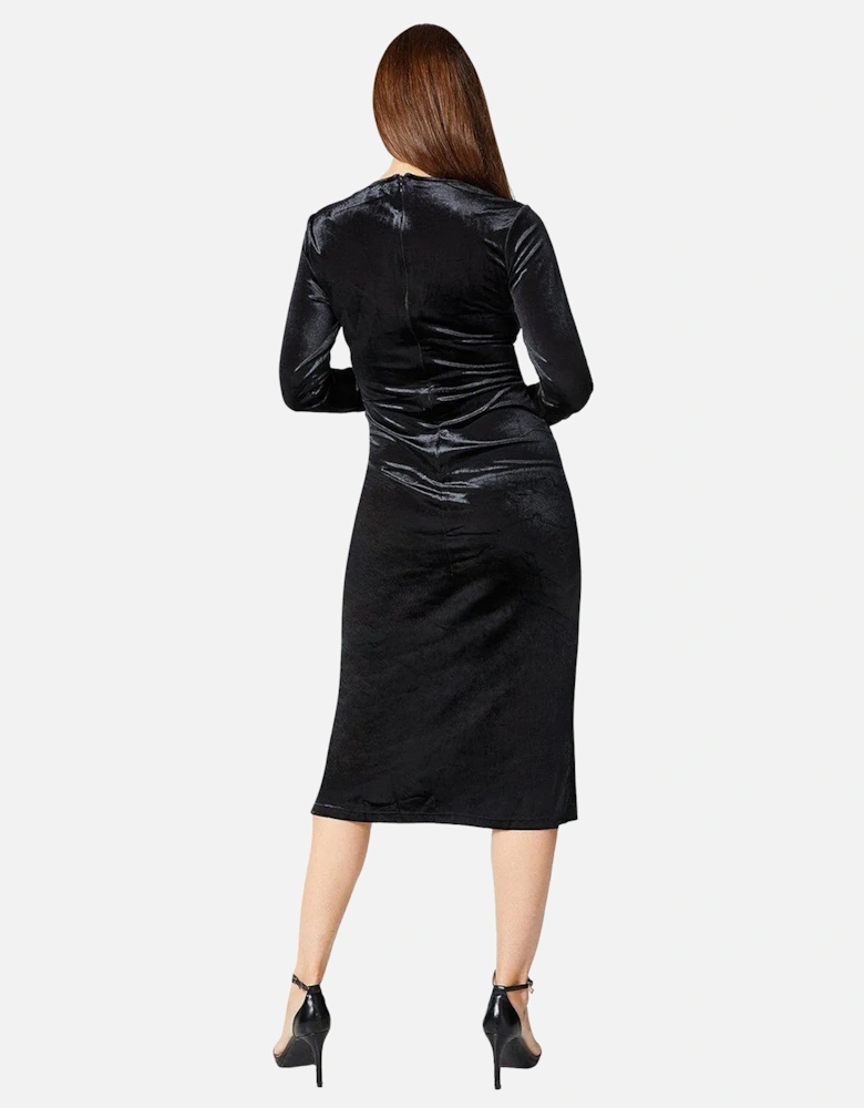 Womens/Ladies Velvet Twist Waist Midi Dress