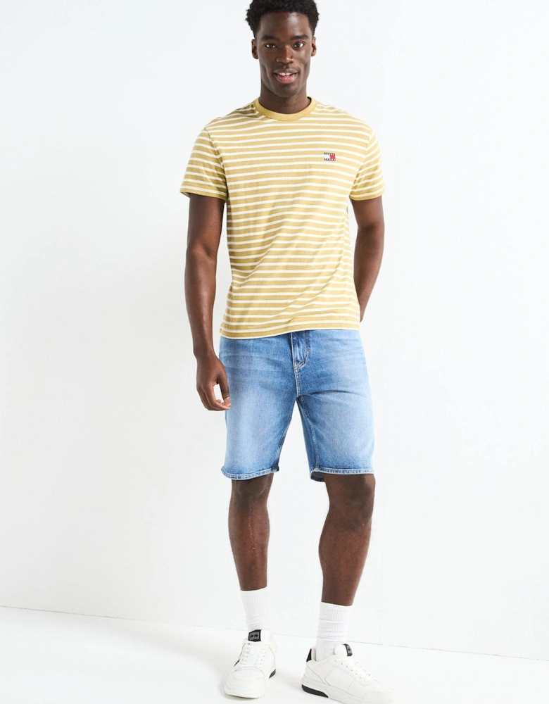Breton Stripe Left Chest Badge T-Shirt - Natural