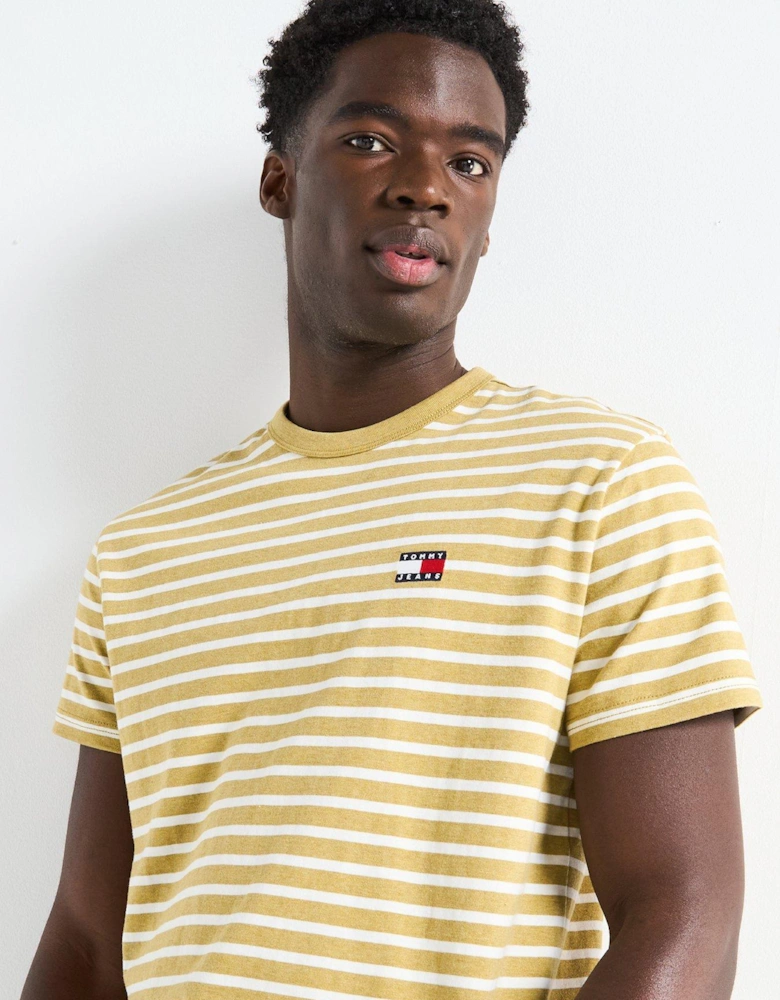 Breton Stripe Left Chest Badge T-Shirt - Natural
